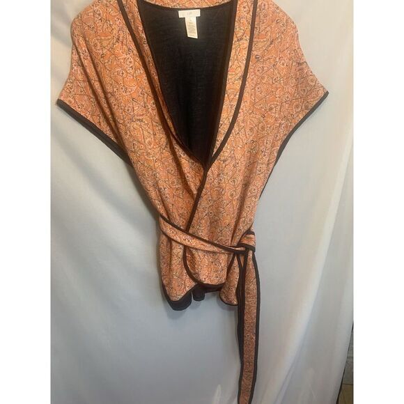 J. Jill Jackets & Blazers - J Jill Belted Quilted‎ Ruana Jacket Kimono Size S-L Orange Paisley Belted
